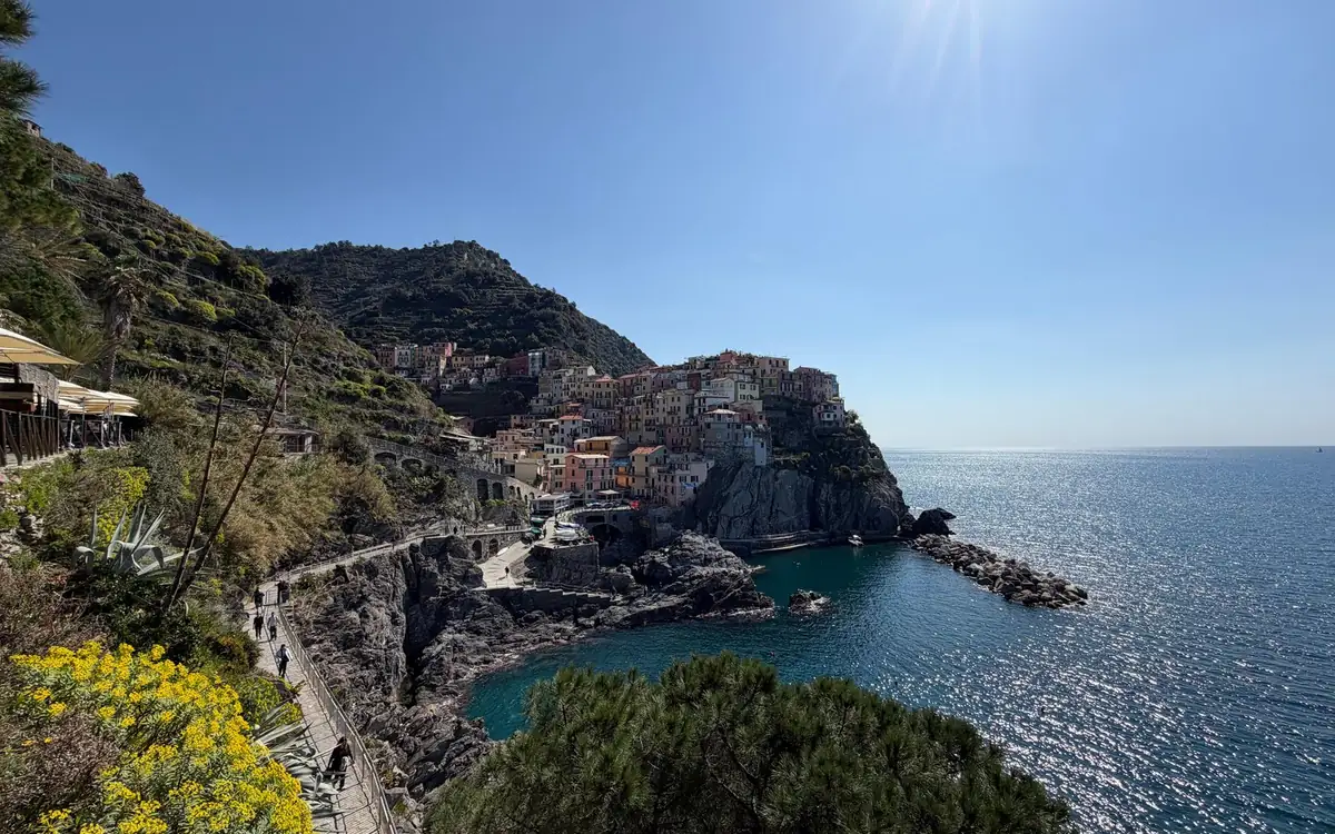 Colourful houses on the cliffs above the sea in the Cinque Terre
