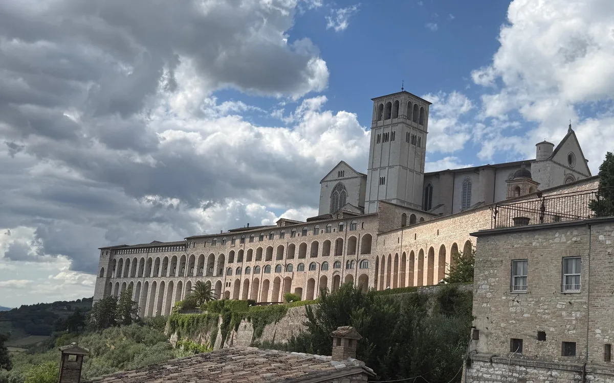 The long arcaded convent below the Basilica of Saint Francis in Assisi