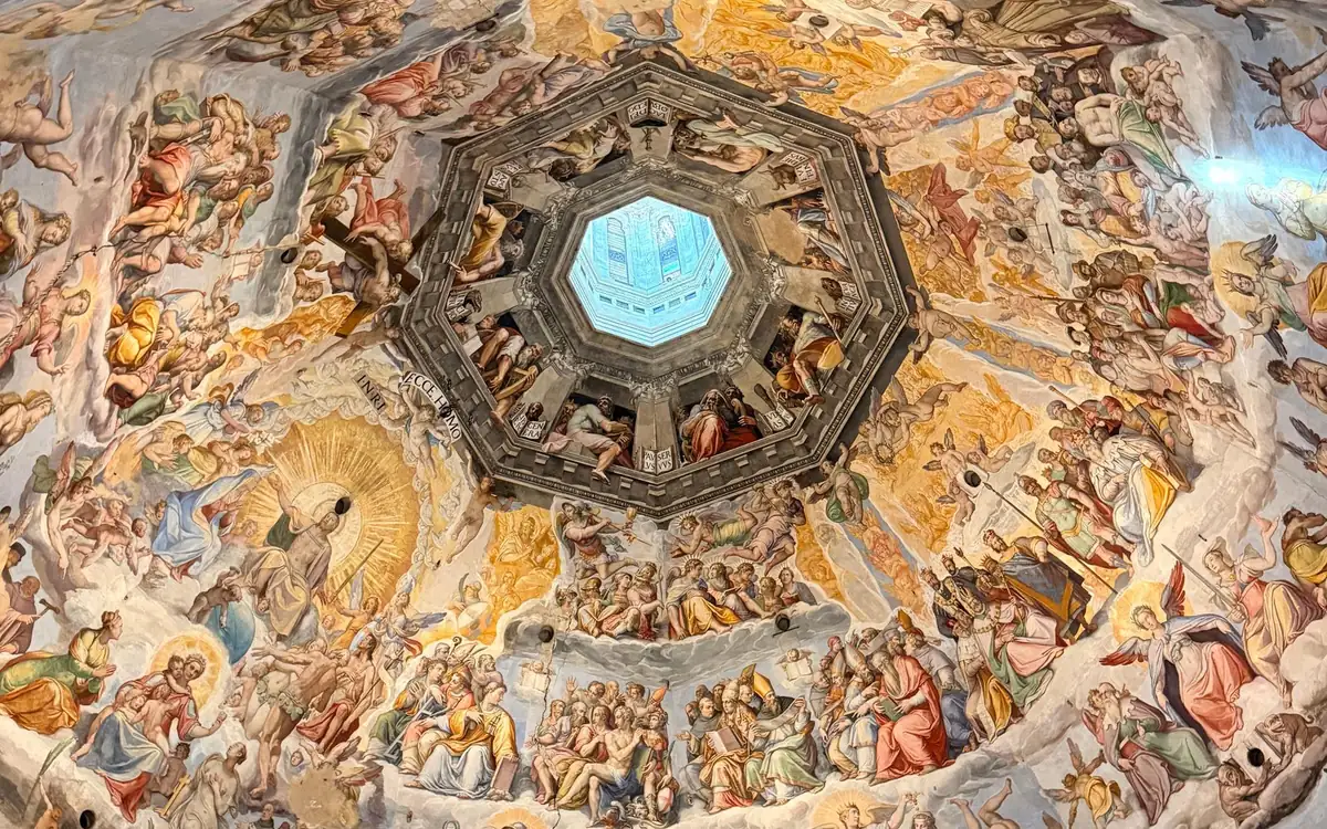 The Last Judgment fresco inside the dome, around the octagonal opening of the lantern